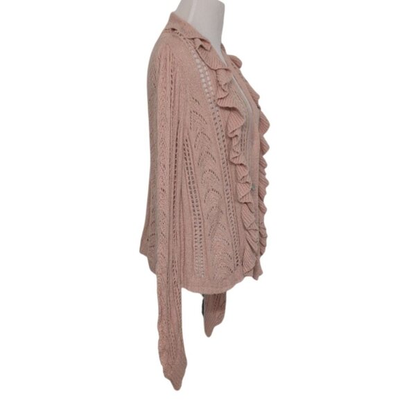 Cato Crochet Ruffle Cardigan Womens Size XL Baby Pink Long Sleeve Sweater - Picture 7 of 13